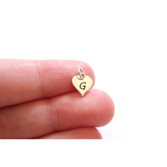 Sterling Silver G Letter Heart Charm, Silver Tiny Stamped G Initial Heart Charm - Picture 1 of 4